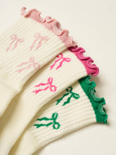 Load image into Gallery viewer, Hot Pink Bow Ruffle Grippy Socks