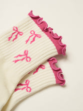 Load image into Gallery viewer, Hot Pink Bow Ruffle Grippy Socks