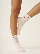 Load image into Gallery viewer, Cherry Ruffle Grippy Sock