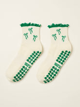 Load image into Gallery viewer, Green Bow Ruffle Grippy Sock
