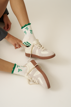 Load image into Gallery viewer, Green Bow Ruffle Grippy Sock
