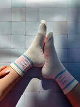 Load image into Gallery viewer, In my Lagree Era Grippy Socks - retro pink and light blue
