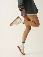 Load image into Gallery viewer, Green Bow Ruffle Grippy Sock
