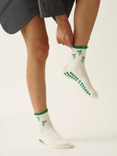Load image into Gallery viewer, Green Bow Ruffle Grippy Sock
