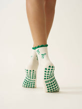 Load image into Gallery viewer, Green Bow Ruffle Grippy Sock
